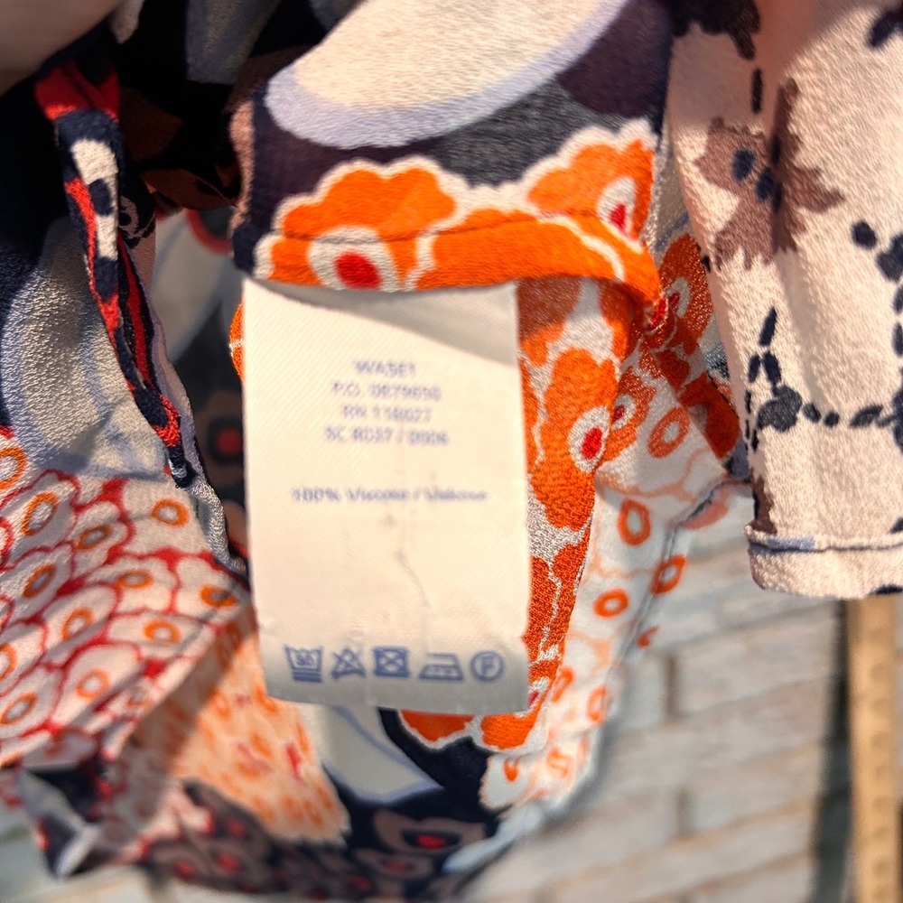 Boden Womens Orange Navy Floral V-Neck Sleeveless Viscose Blouse Top US 10 UK 14 - Picture 6 of 6